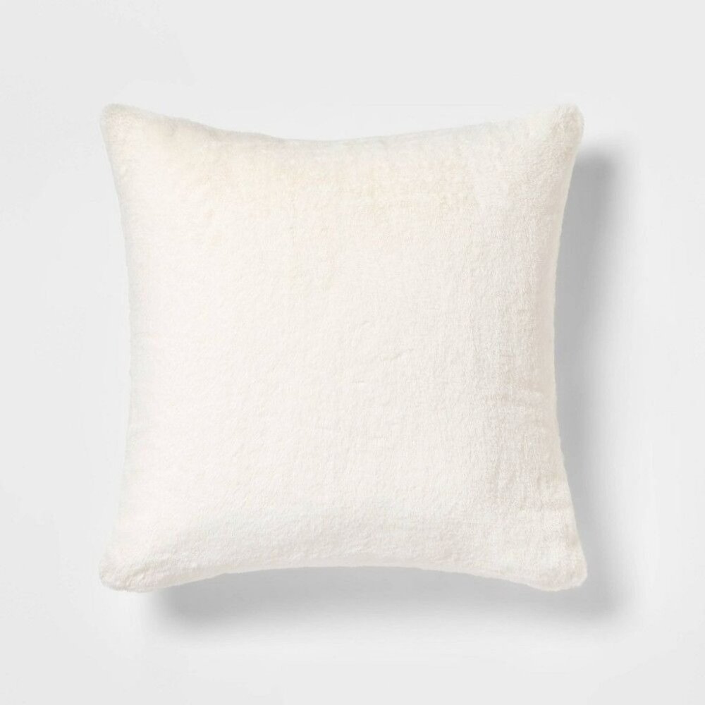 Threshold Oversized Faux Rabbit Fur Square Throw Pillow Cream